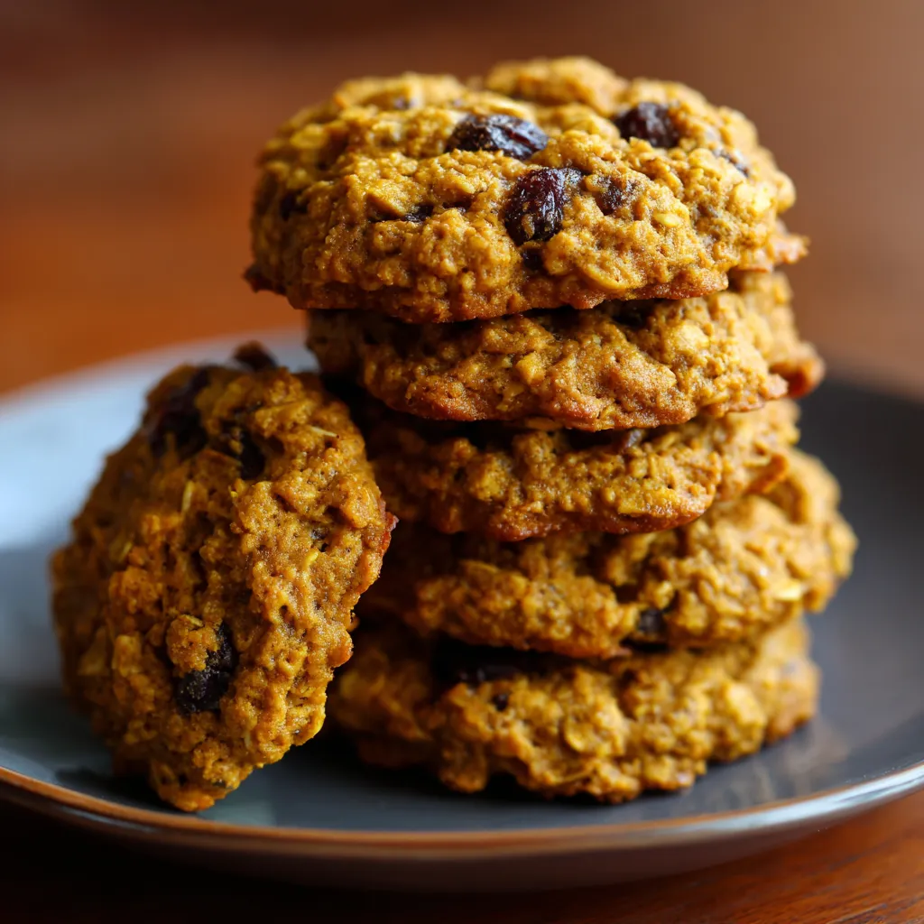 A stack of gluten free pumpkin oatmeal cookies.