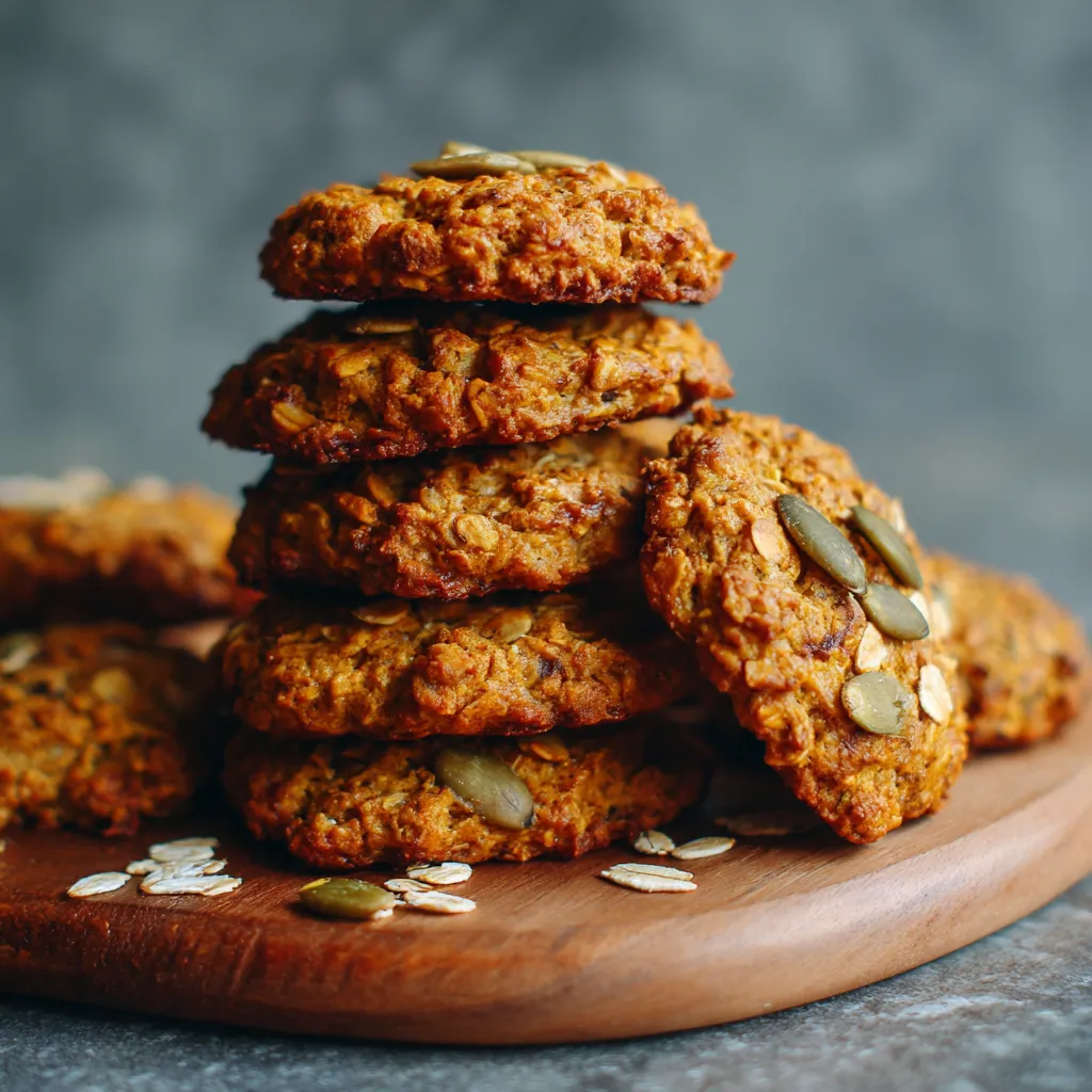 A stack of gluten free pumpkin oatmeal cookies.