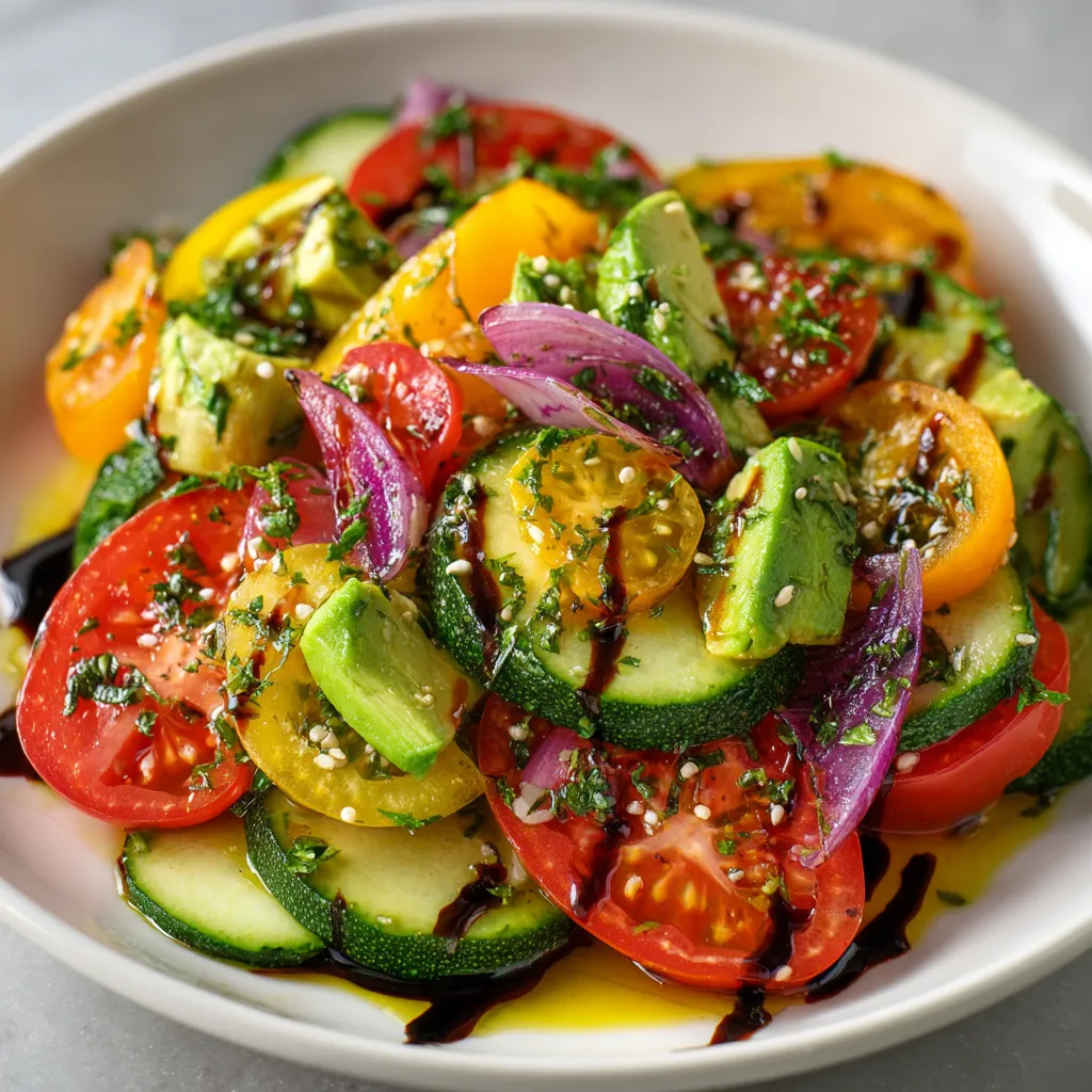 A salad with tomatoes, cucumbers, and onions.