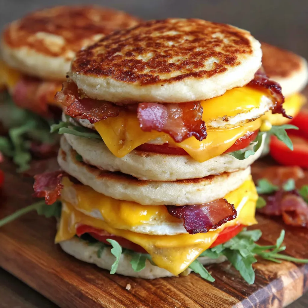 A stack of bacon and cheese sandwiches.