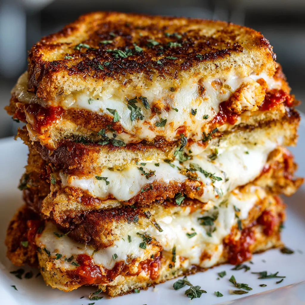 A stack of grilled cheese sandwiches with tomato sauce.