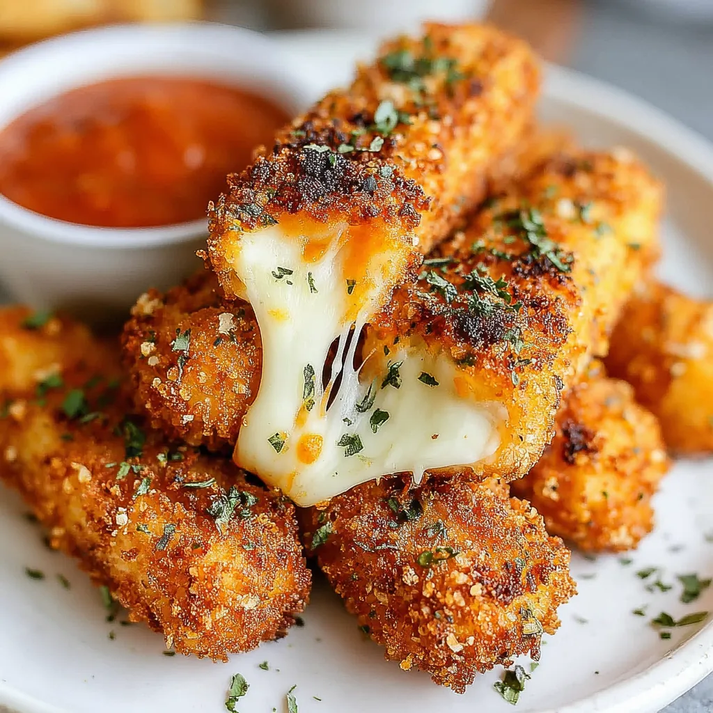 A plate of crispy homemade mozzarella sticks.