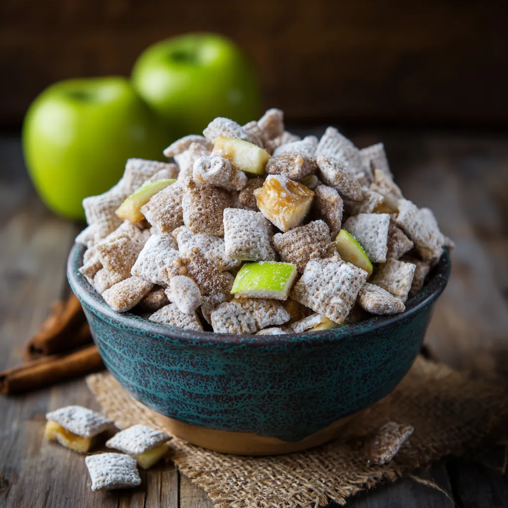 A bowl of caramel apple puppy chow.