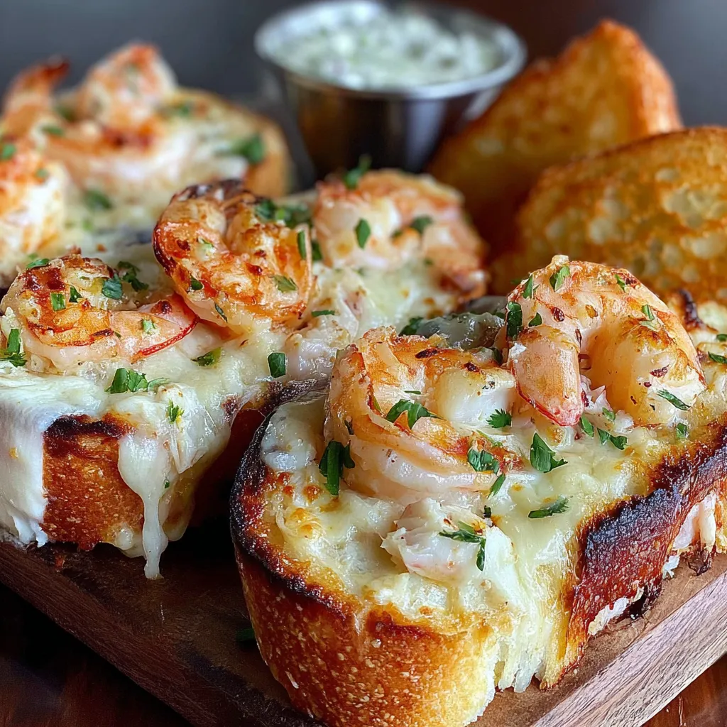 Shrimp Crab Melts on a wooden cutting board.