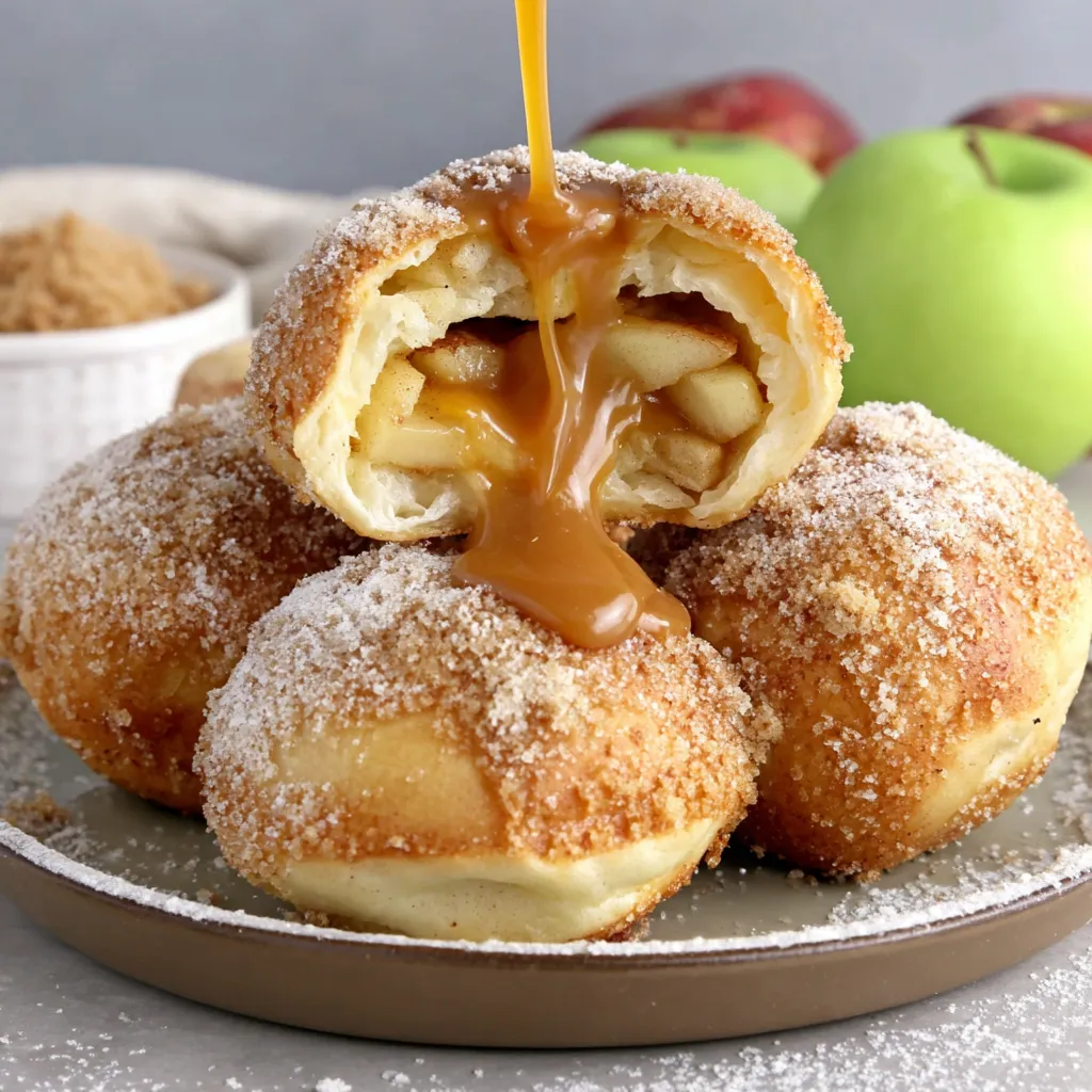 Caramel apple pie bombs on a plate.