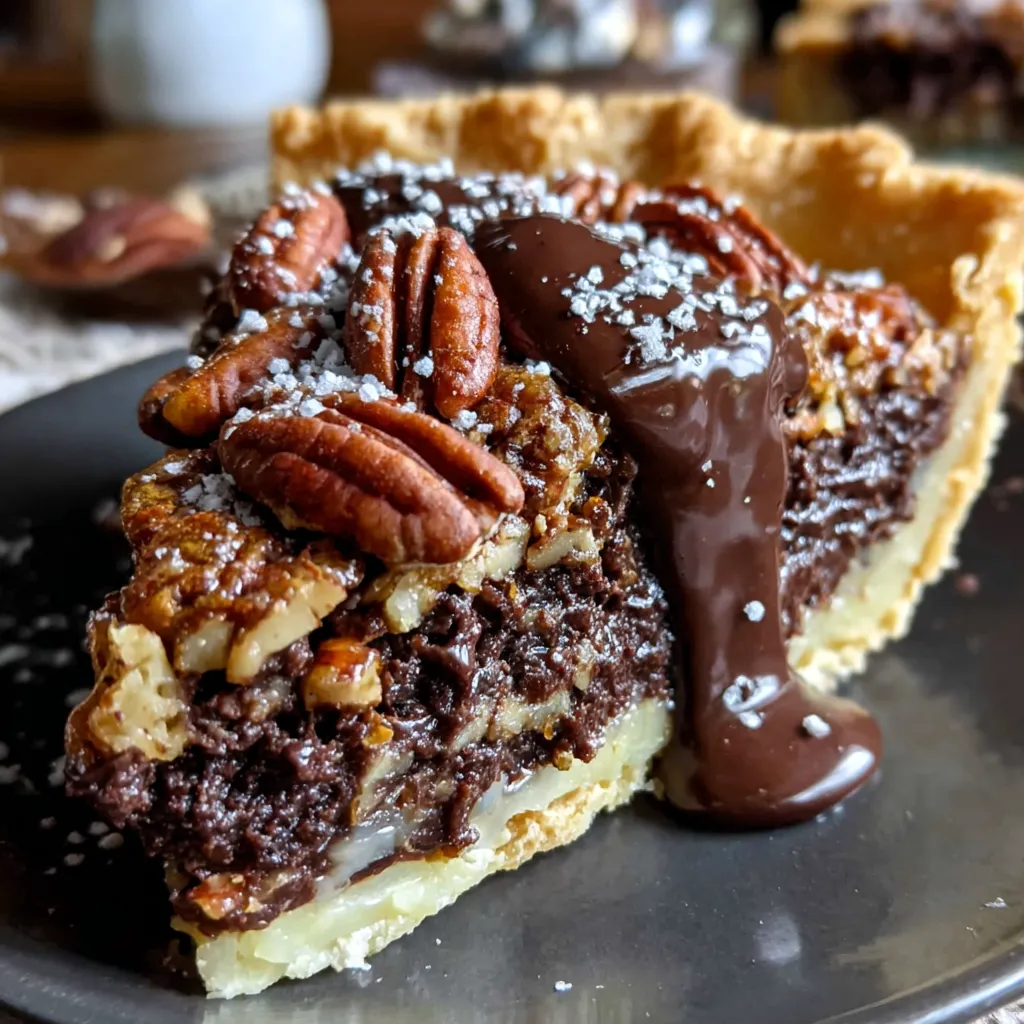 A slice of Texas Chocolate Pecan Pie.