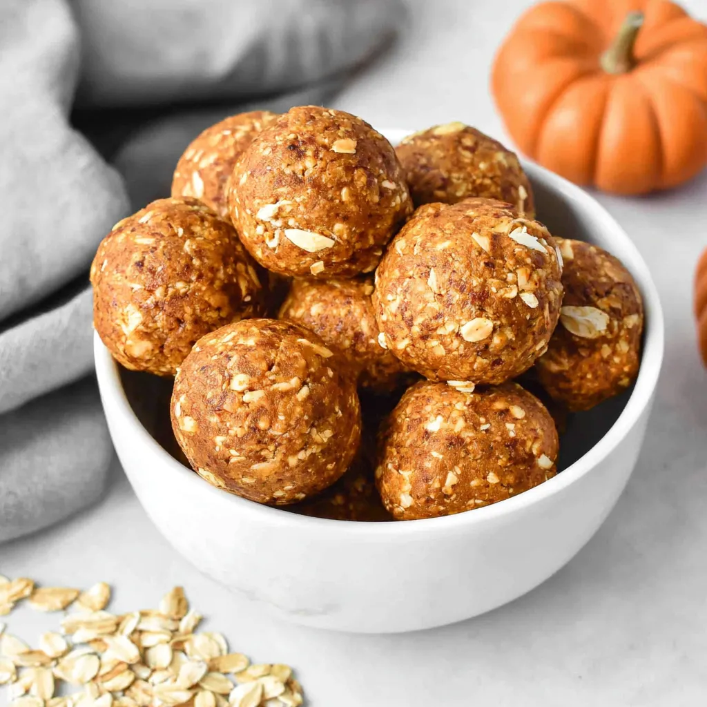 A bowl of pumpkin protein balls.