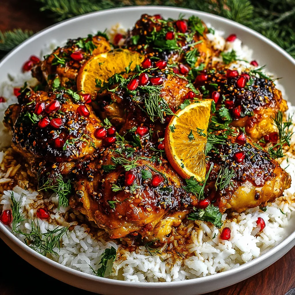 A plate of chicken and rice with a slice of orange on top.