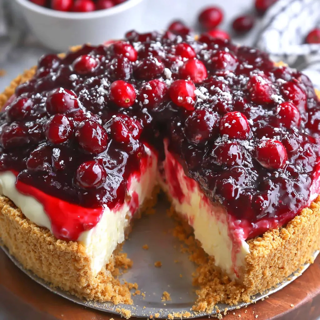 A slice of cranberry cheesecake pie.