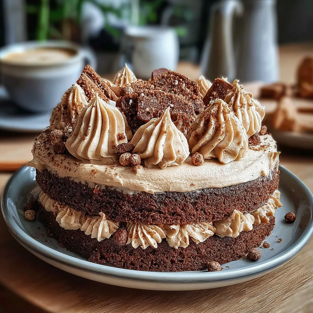 A cake with a frosting of cinnamon and molasses.