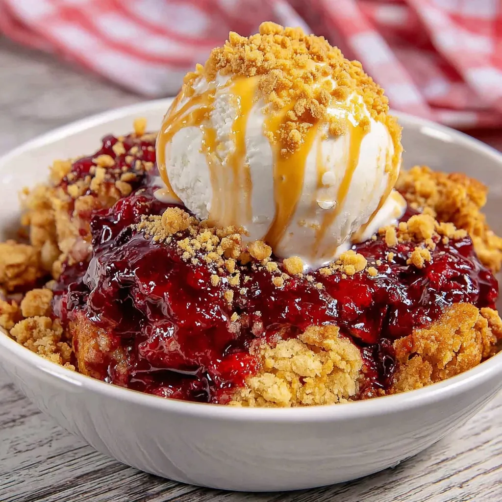 A bowl of peanut butter and jelly cobbler.