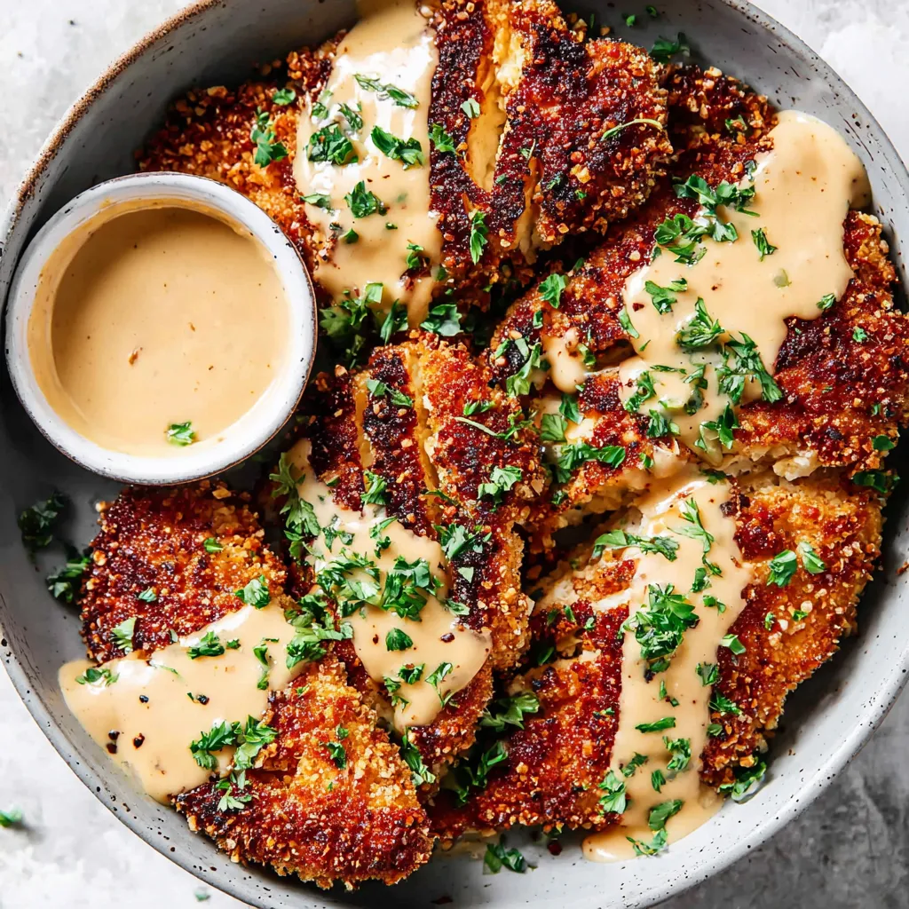 A bowl of chicken with sauce.