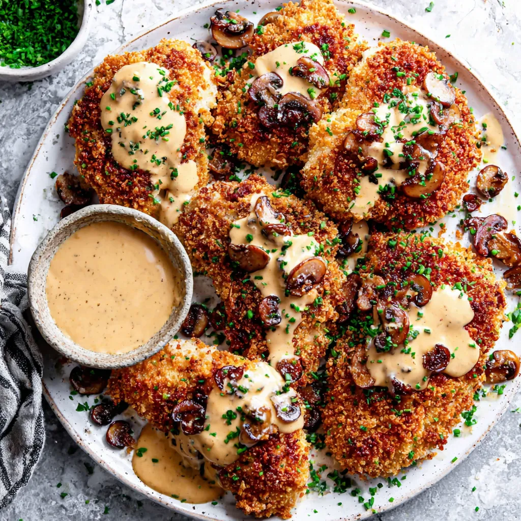 A plate of chicken with a sauce on it.