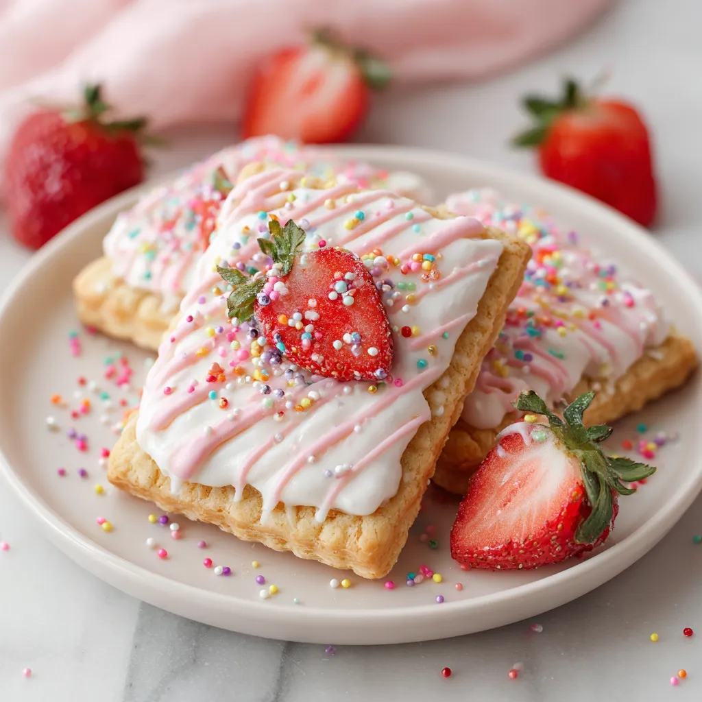 A plate of strawberry pop tart sugar cookies.