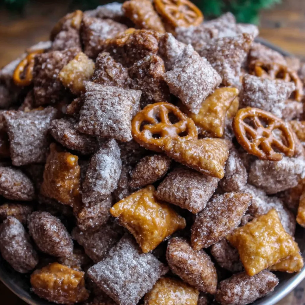 A bowl full of caramel apple puppy chow.