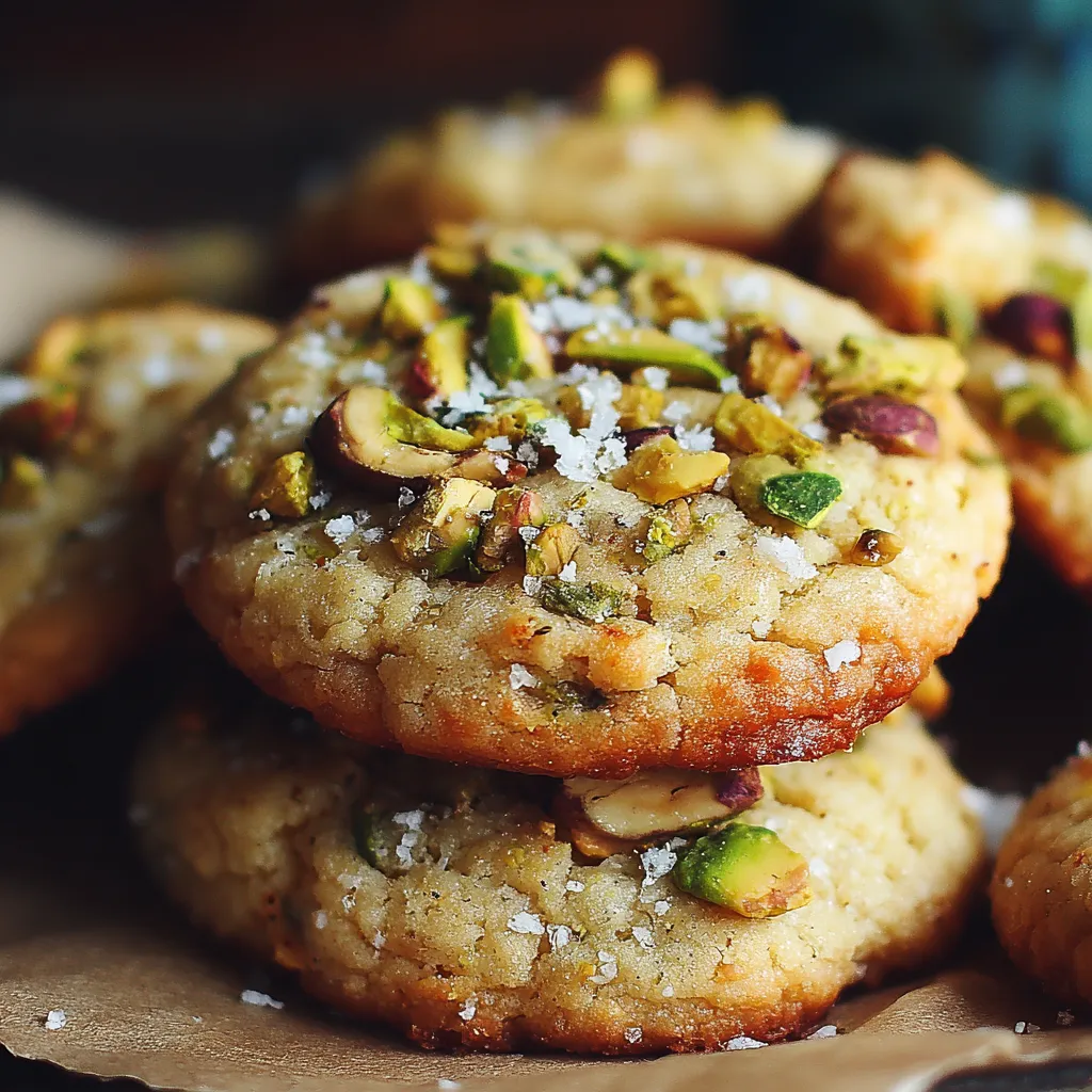 A stack of salted honey pistachio cookies.