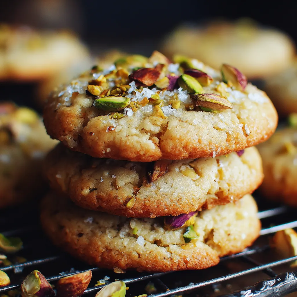 A stack of salted honey pistachio cookies.