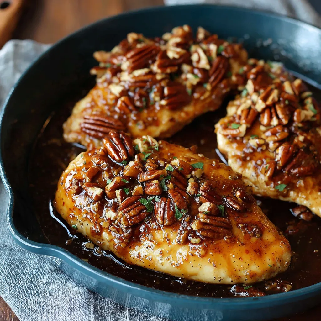 A plate of honey garlic pecan chicken.