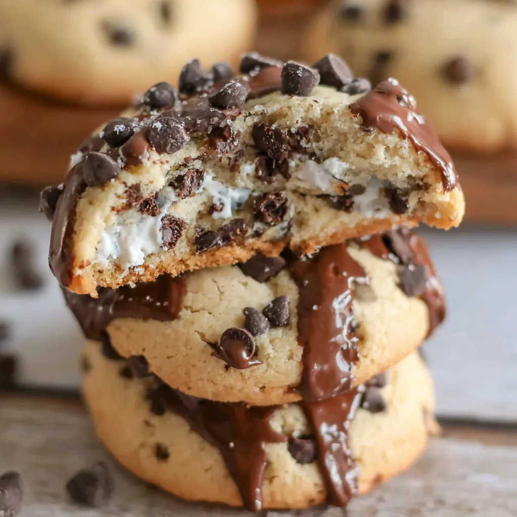 A cookie with chocolate drizzled on top.