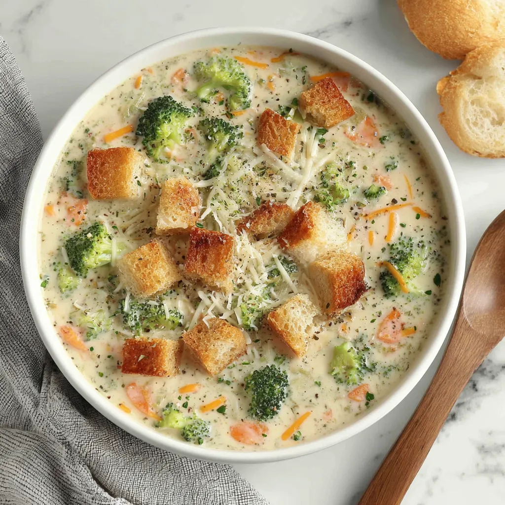 A bowl of smoked gouda broccoli soup.