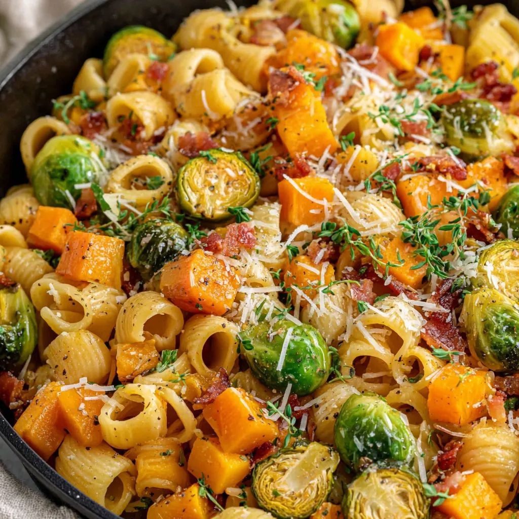 A dish of pasta with vegetables.