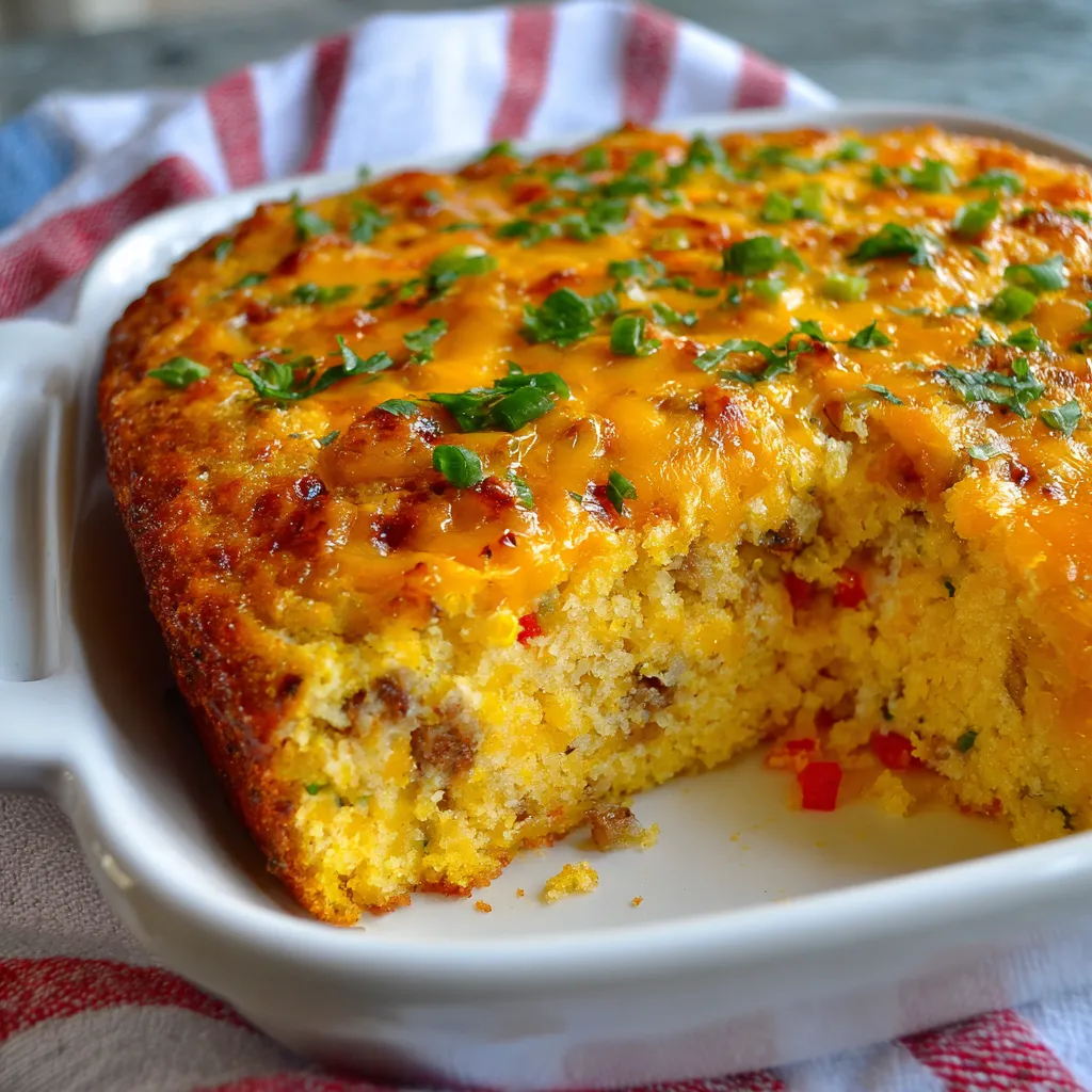 A slice of loaded cornbread casserole.