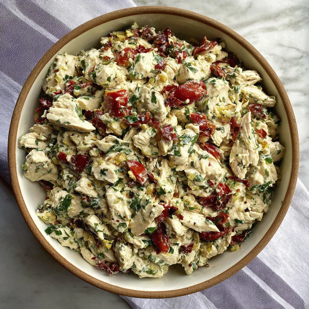 A bowl of Tuscan chicken salad.