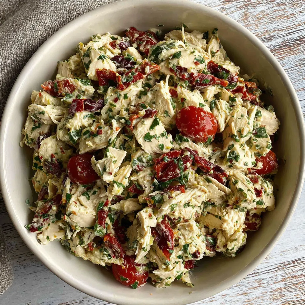 A bowl of Tuscan chicken salad.