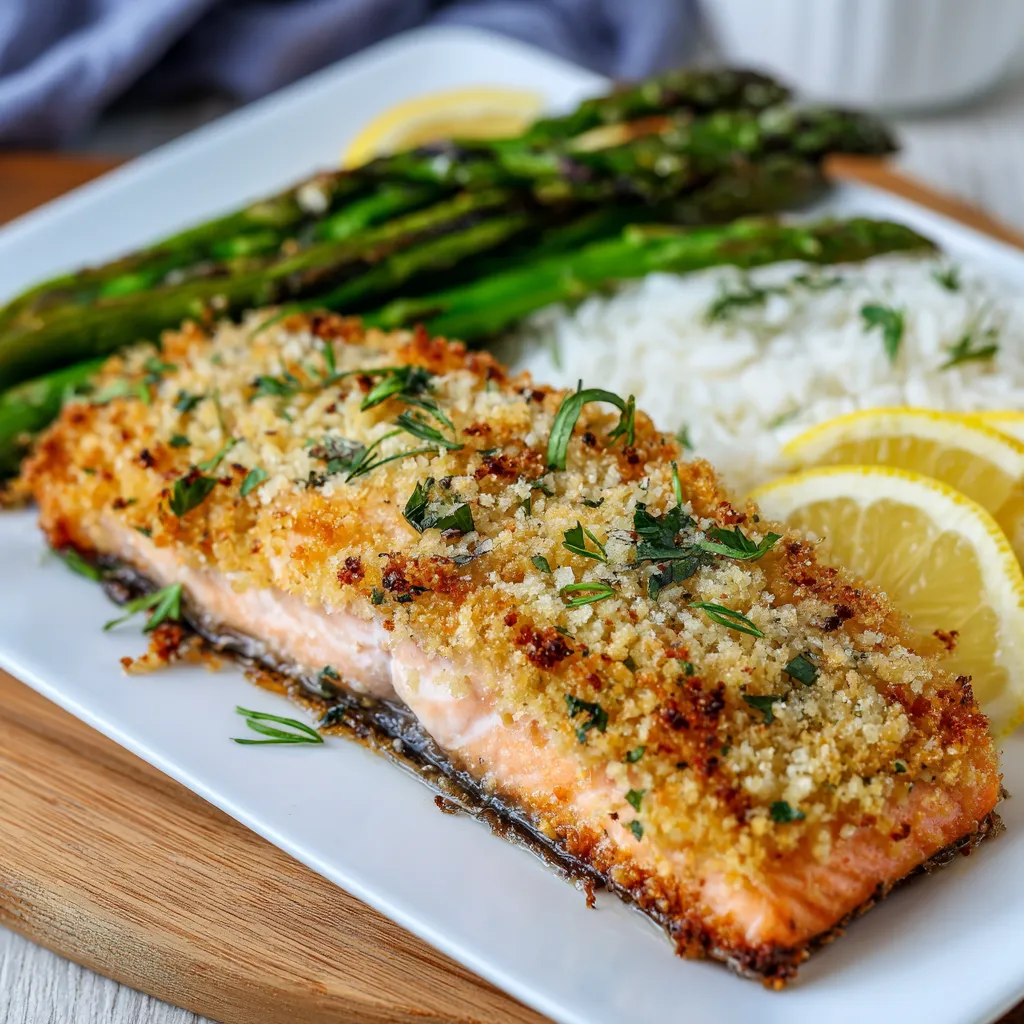 A plate of food with a piece of fish and asparagus.