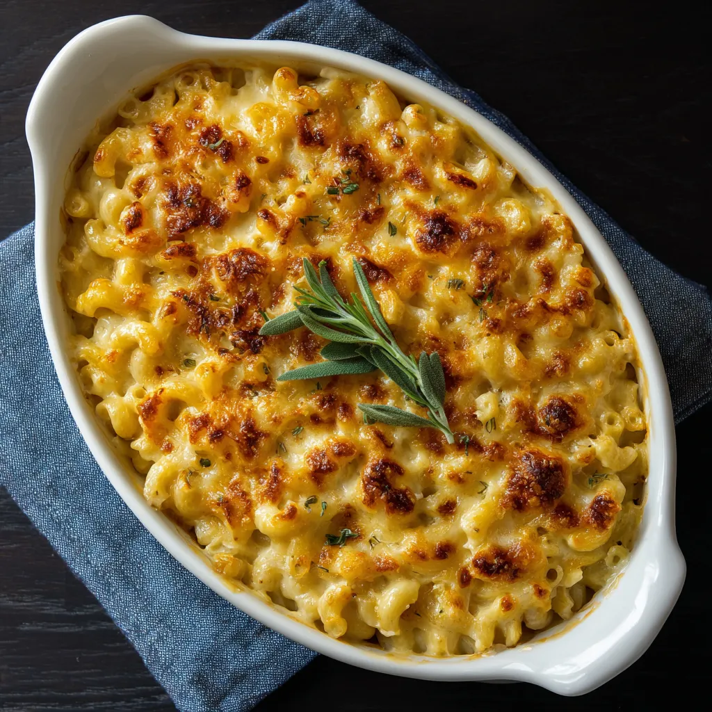 A white bowl filled with mac and cheese.