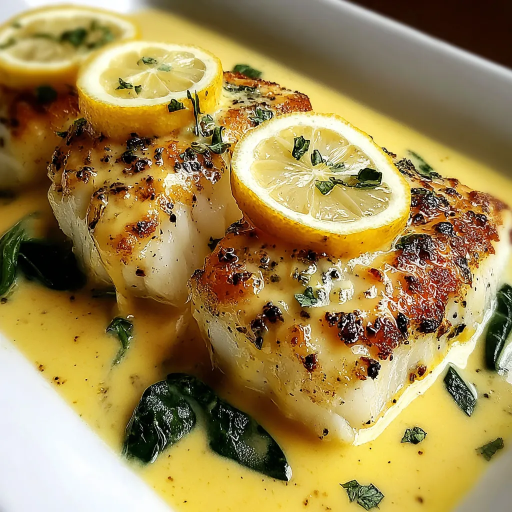 Baked cod in coconut lemon cream.