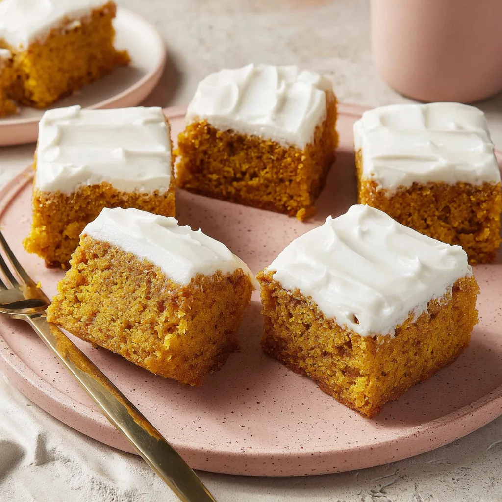 Pumpkin bars on a plate.