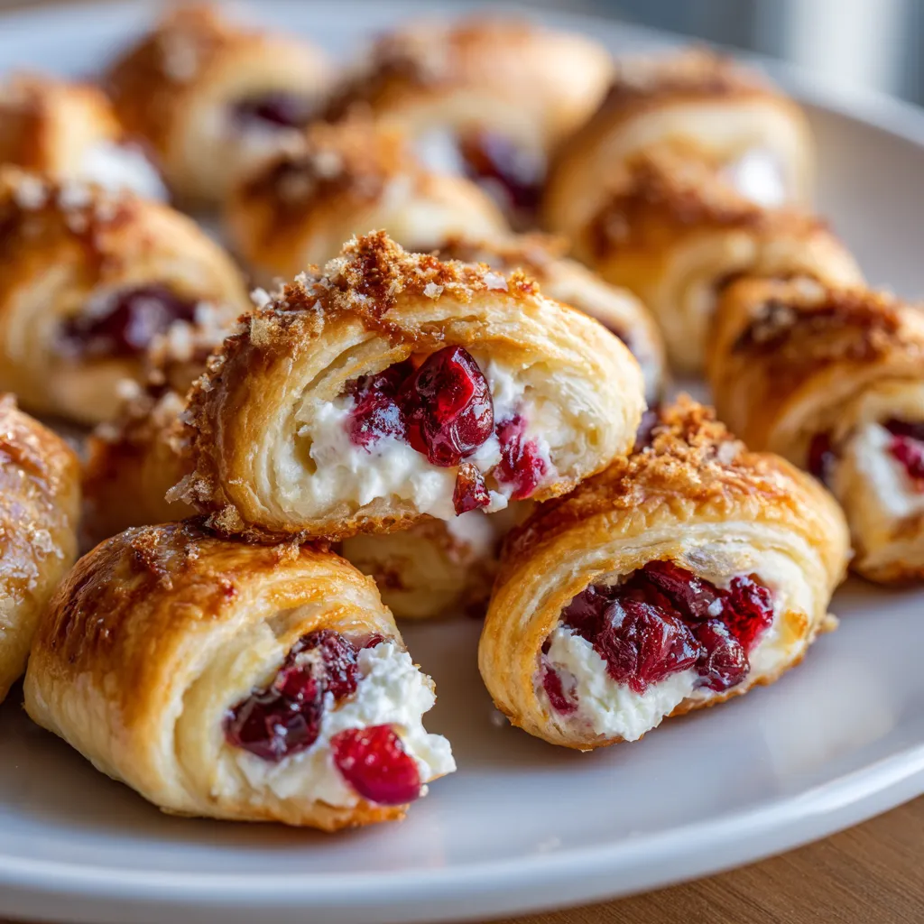 A plate of cranberry cream cheese crescent bites.