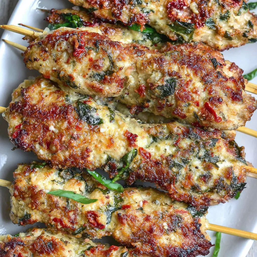Garlic Parmesan Chicken Skewers on a white plate.