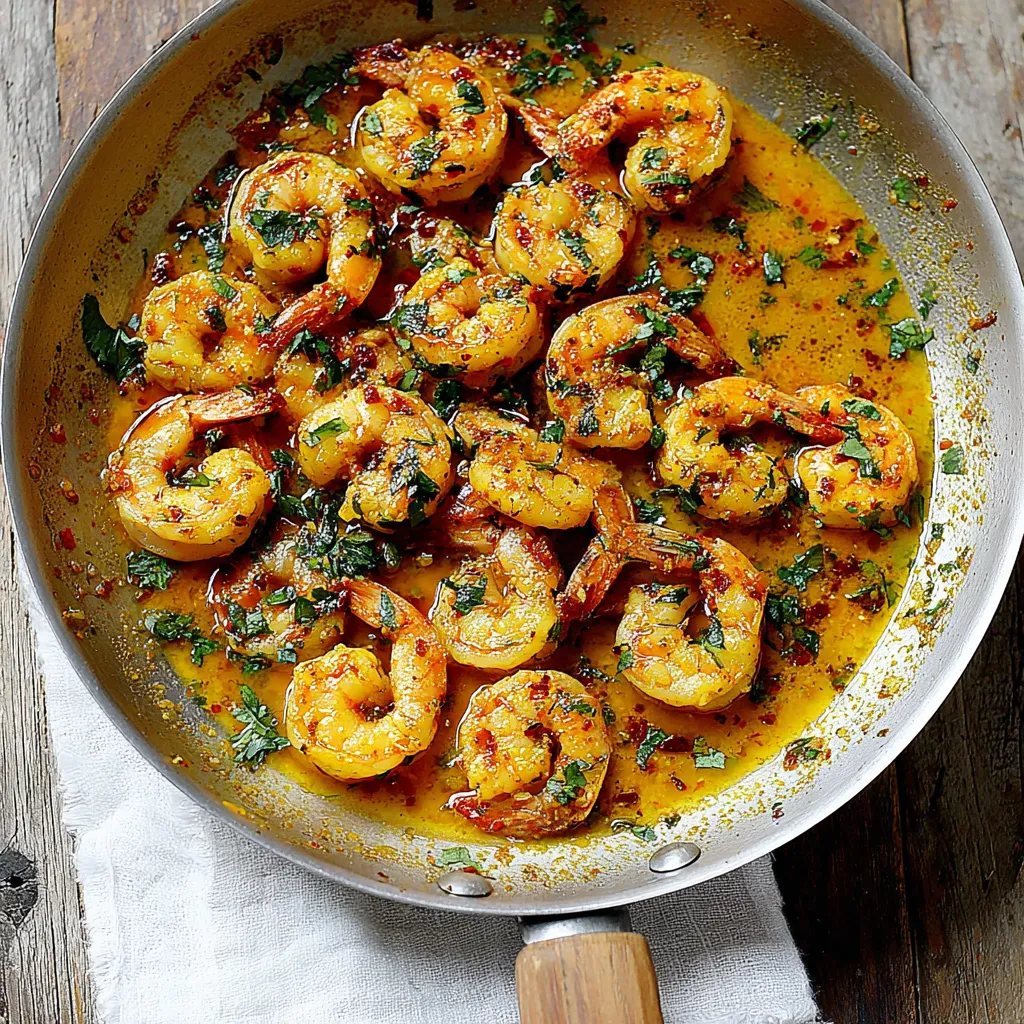 A pan of spicy drunken shrimp.