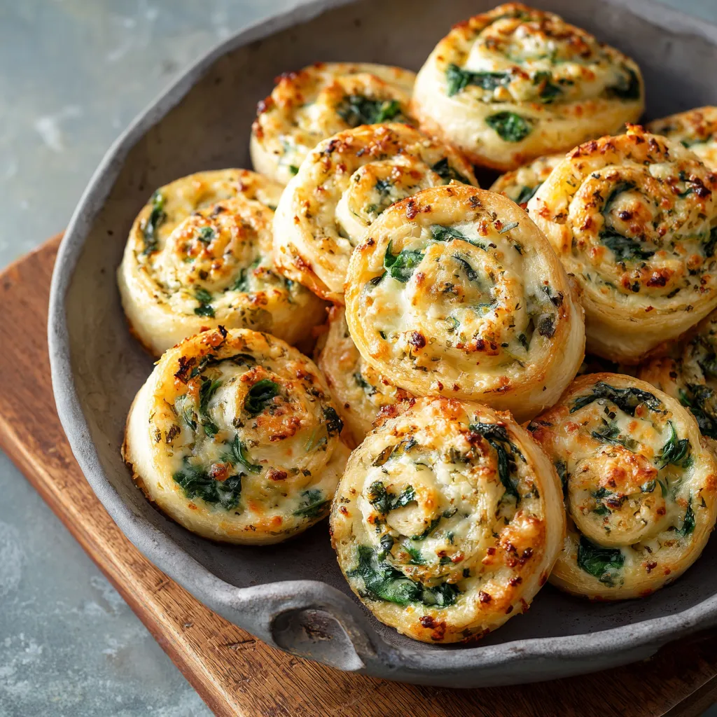 A bowl of spinach artichoke swirls.