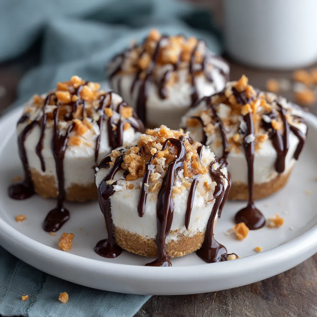 A plate of frozen peanut butter Greek yogurt bites.