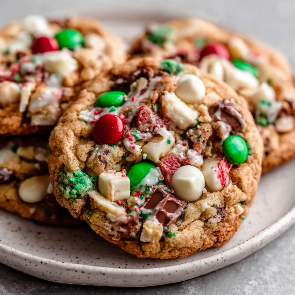 A plate of Christmas Kitchen Sink Cookies.