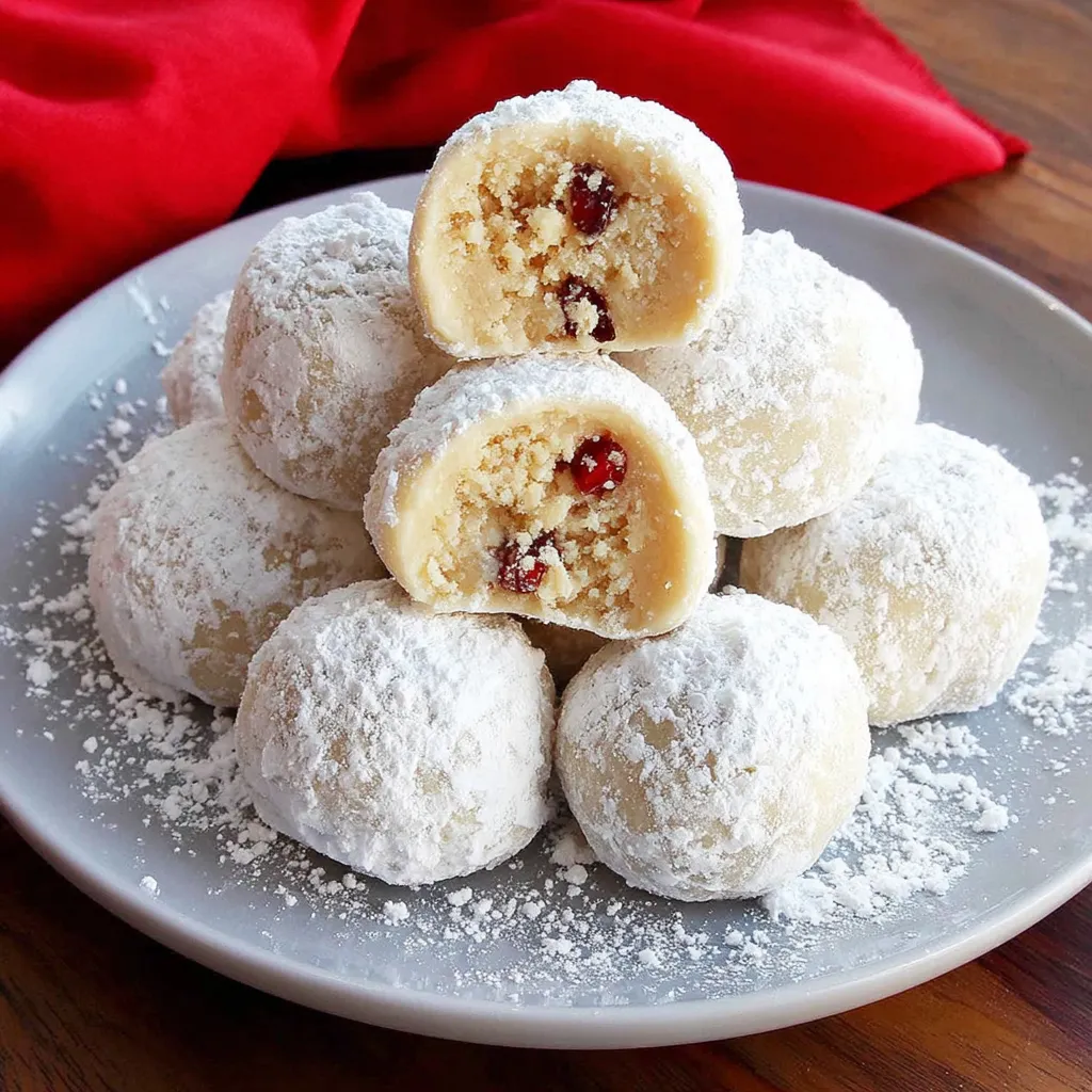 Snowball cookies on a plate.