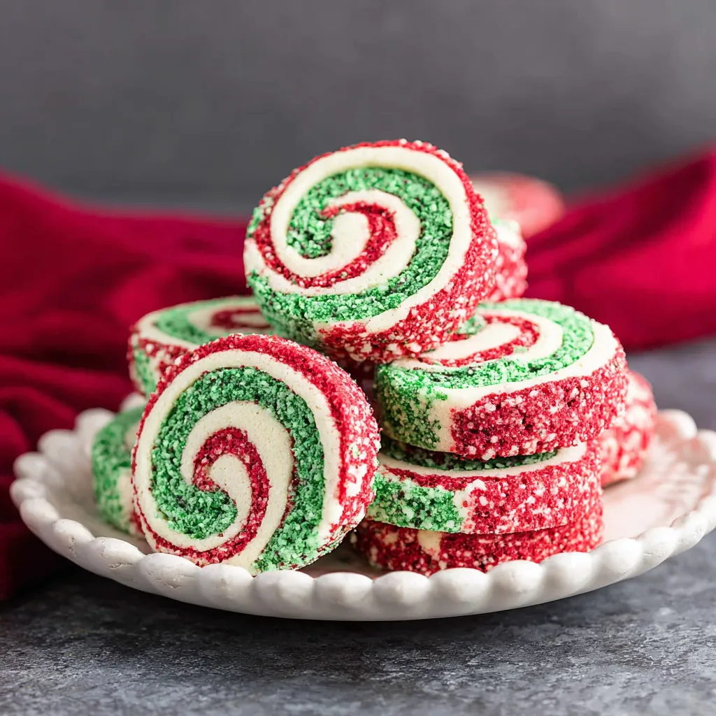 A plate of Christmas pinwheel cookies.