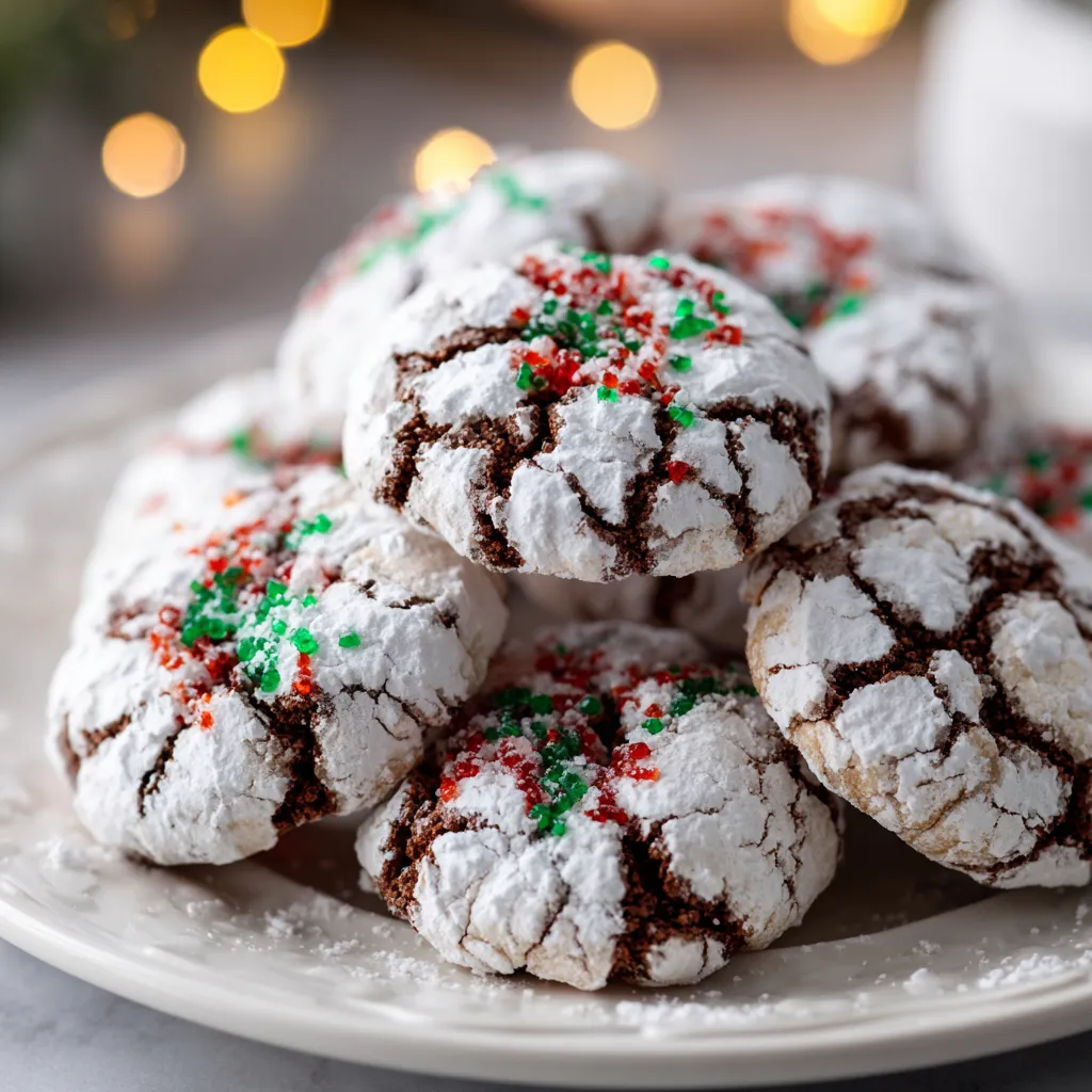 A plate of Christmas crinkle cookies.