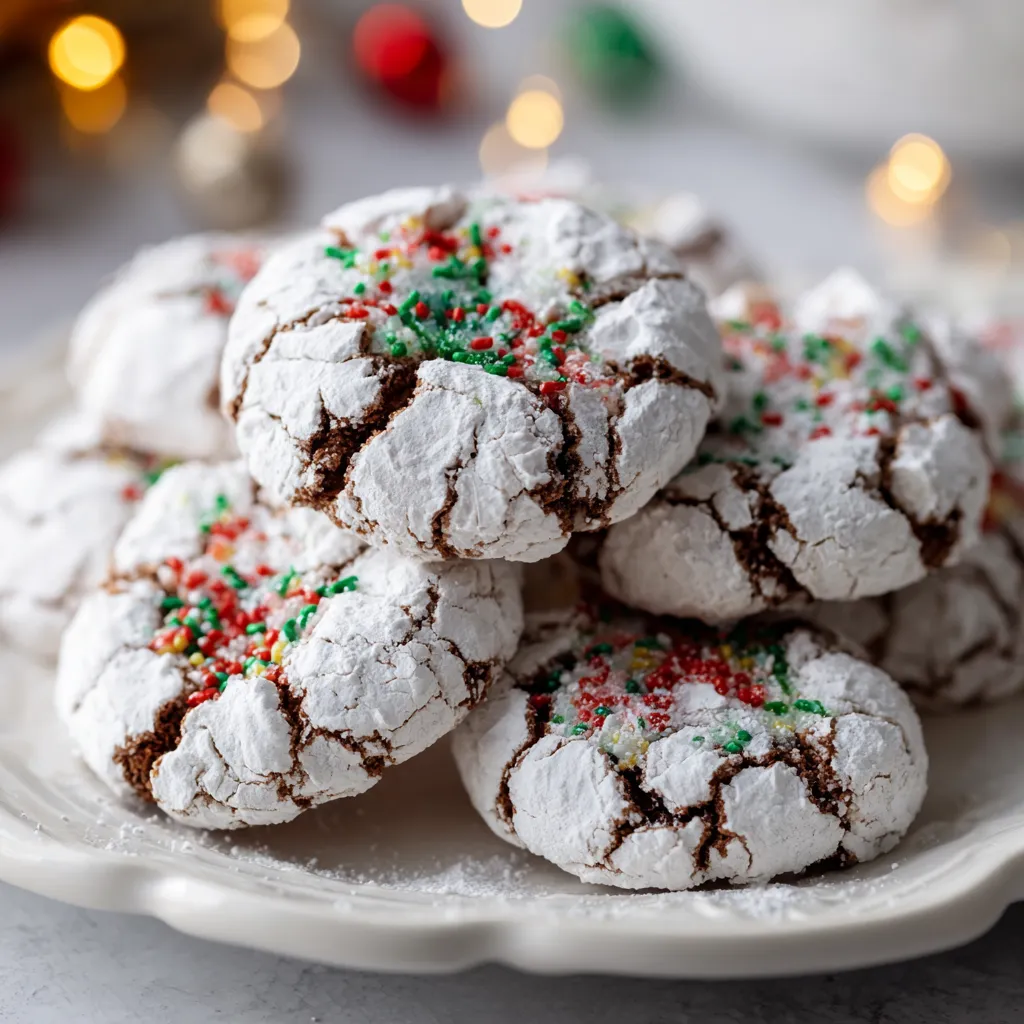 A plate of Christmas crinkle cookies.