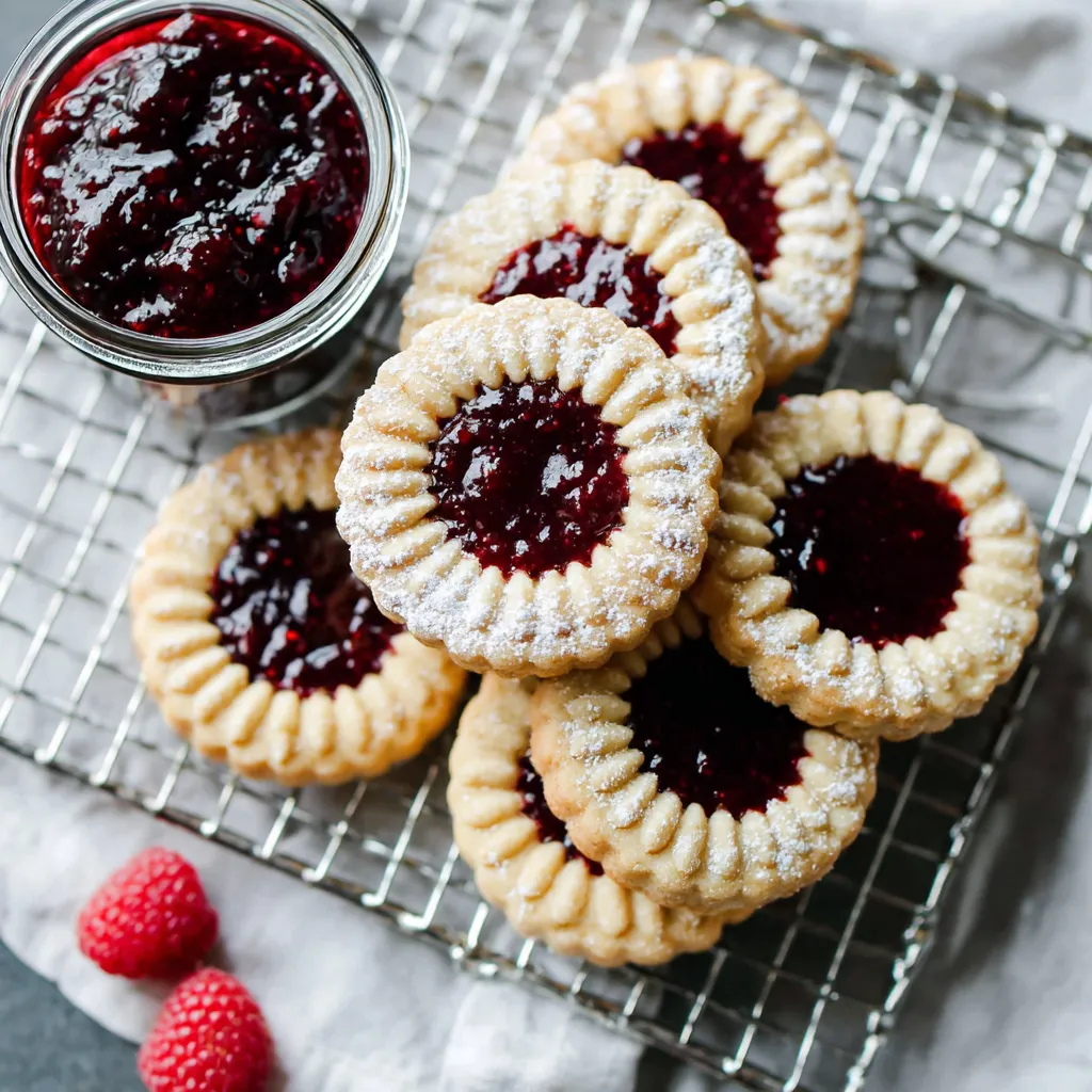 A tray of raspberry linzer cookies.