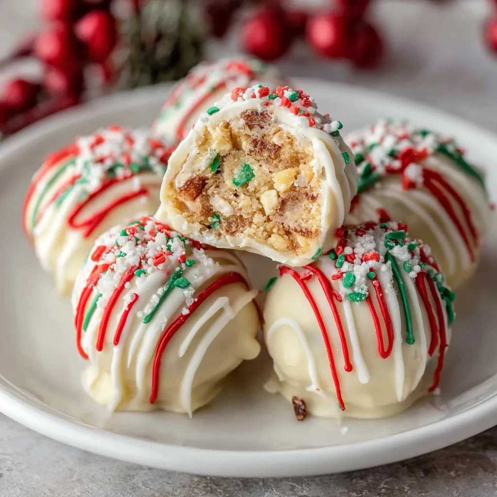 A plate of Christmas tree cake truffles.