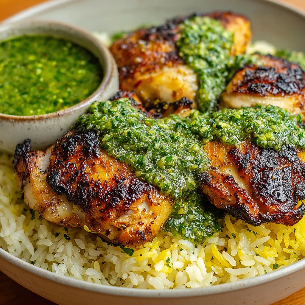 A plate of Peruvian chicken and rice.