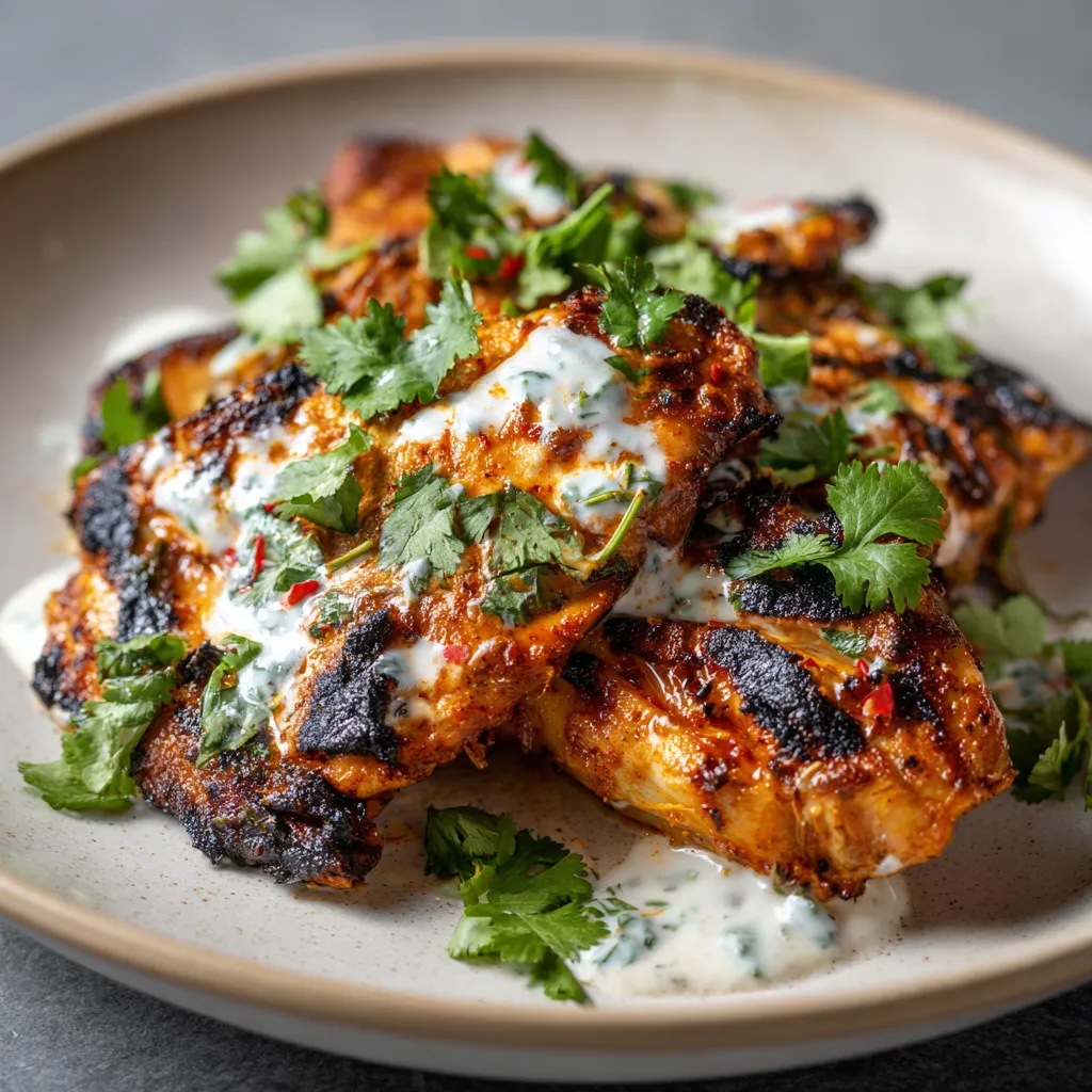 A plate of spicy yogurt marinated chicken.