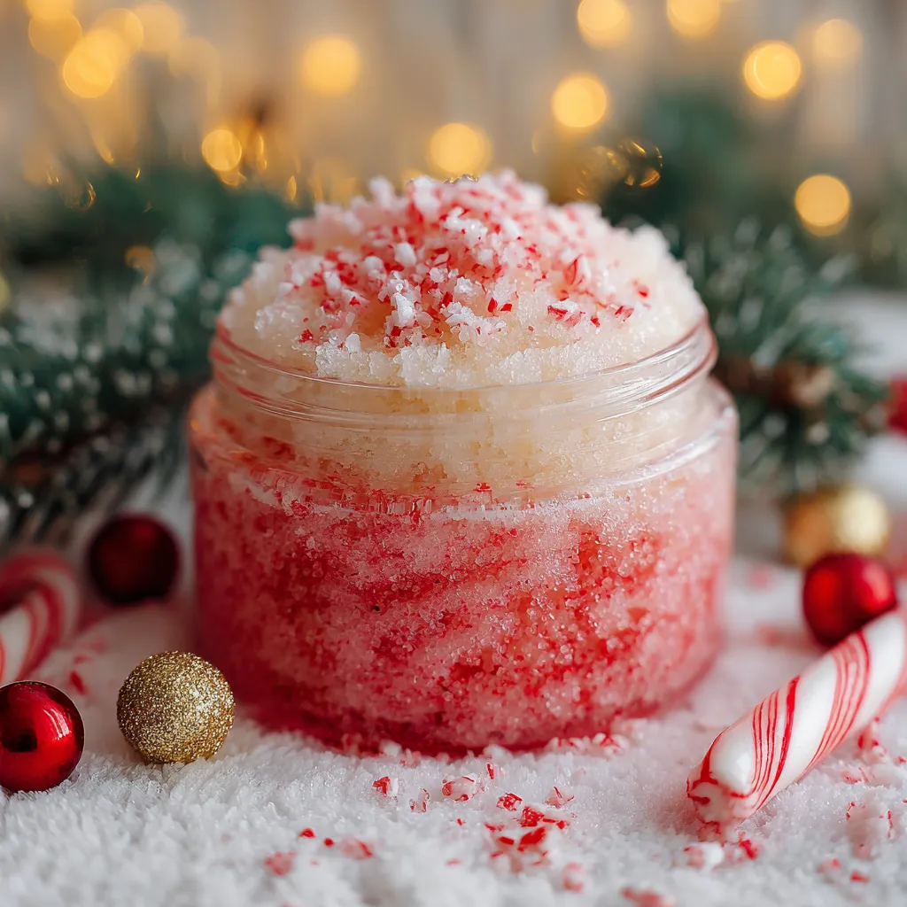 A jar of red and white sugar scrub.