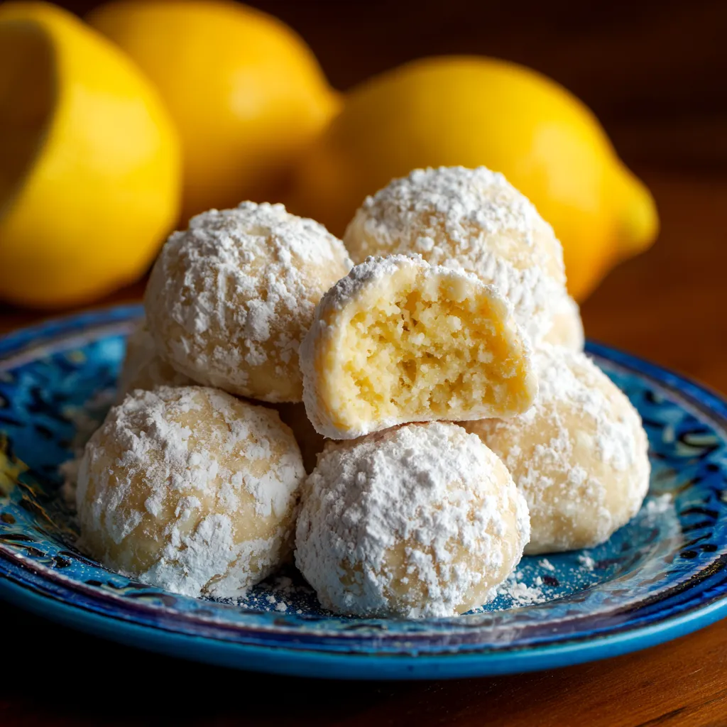 A plate of lemon cream snowball cookies.
