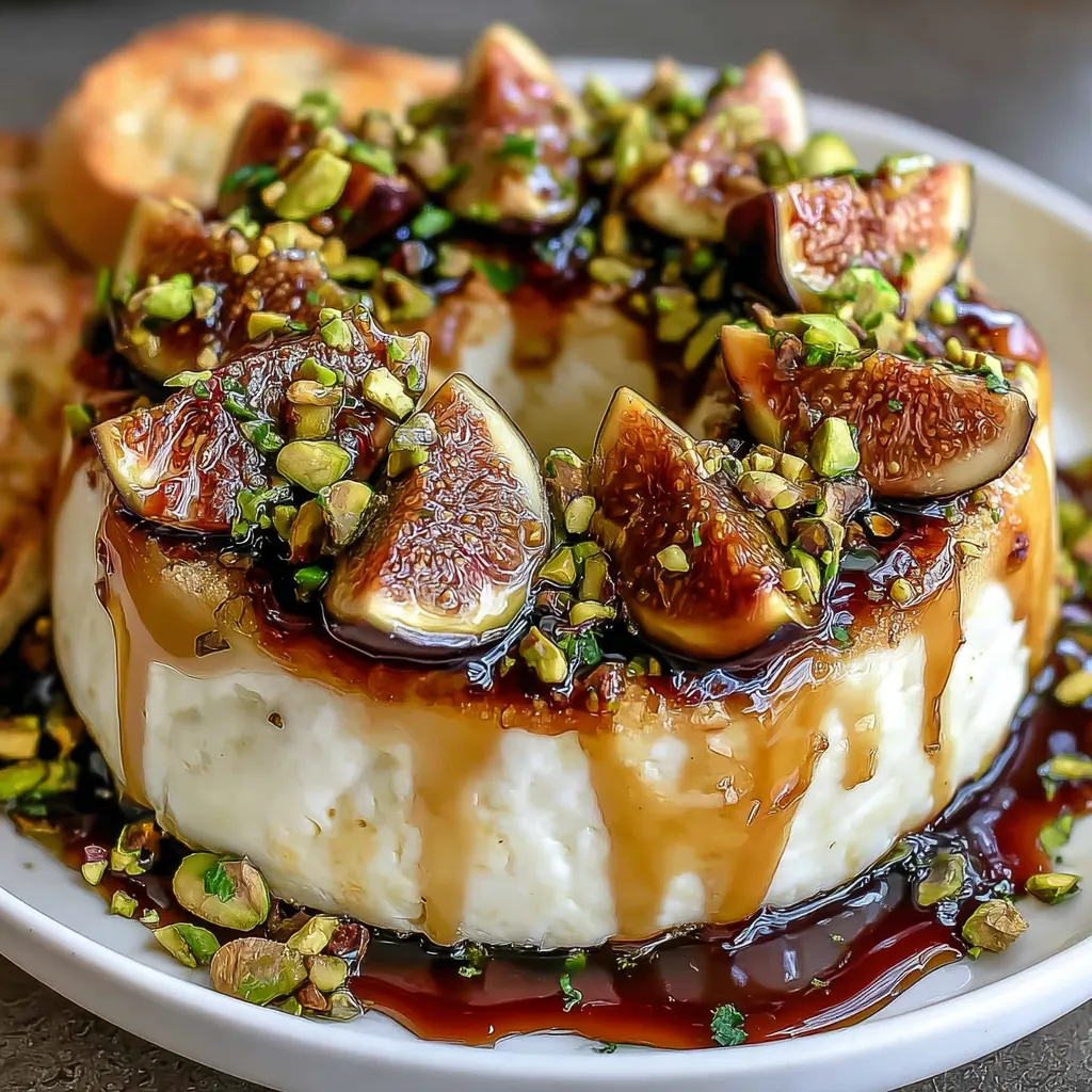 A plate of food with a goat cheese appetizer.