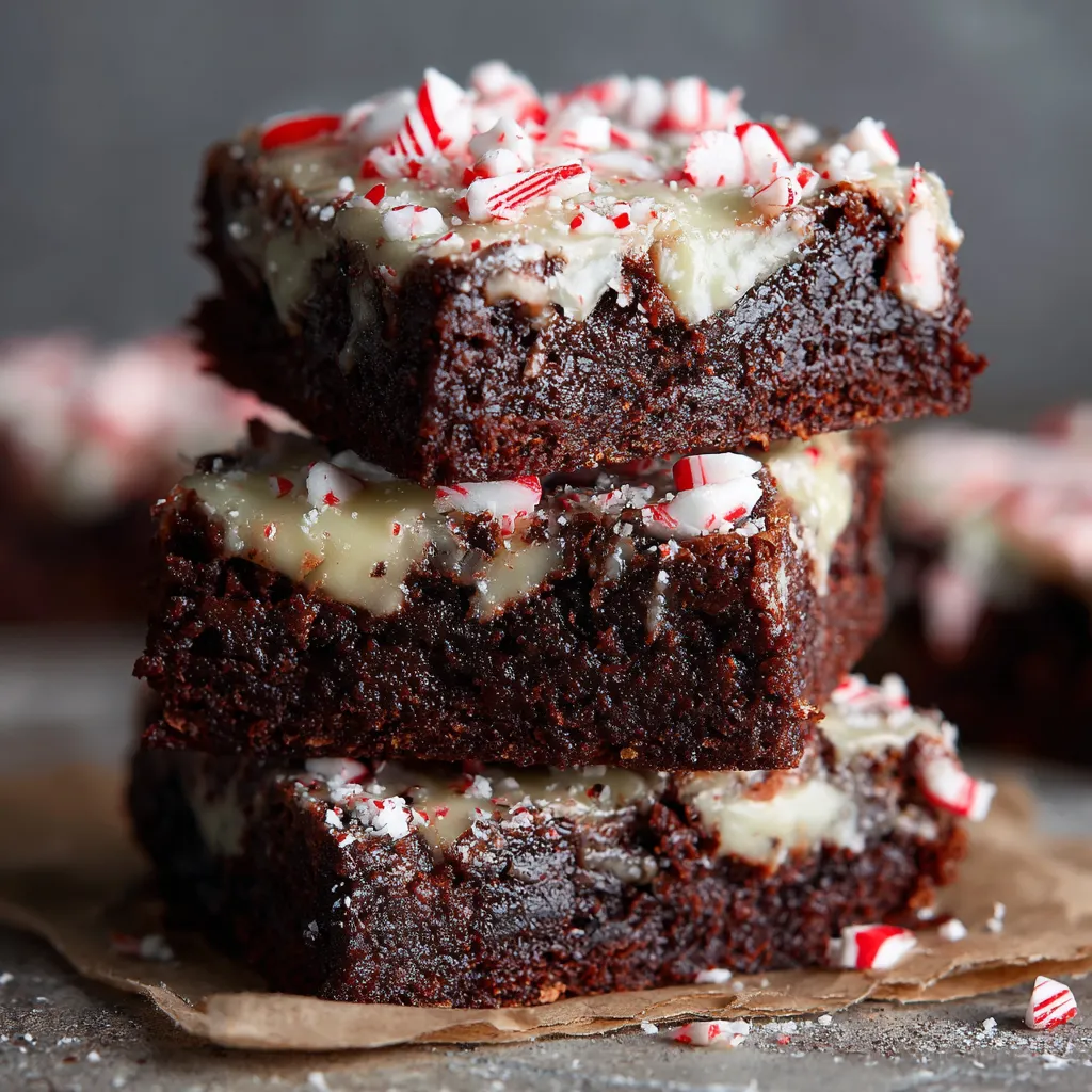 Three stacked brownies with white and red sprinkles.